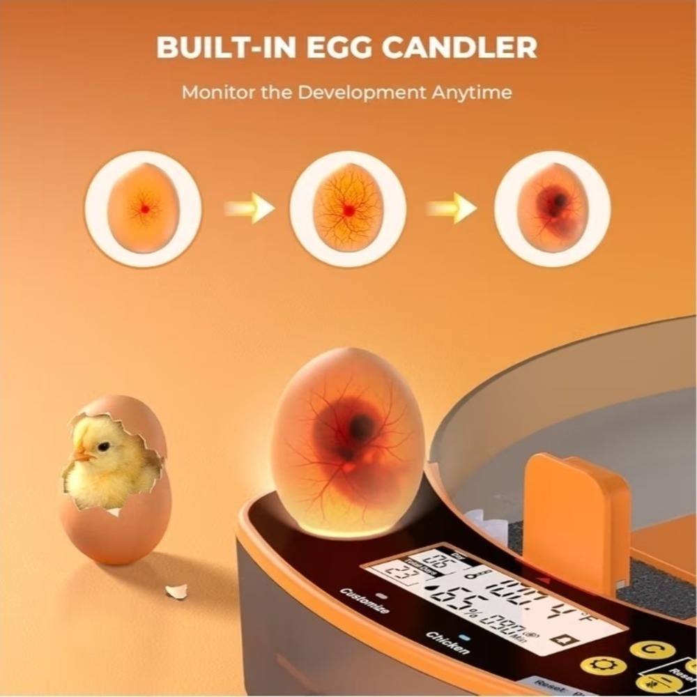 24 Egg Smart Incubator Auto Turner Temp & Humidity Control Candler Turner Alarm - Picture 4 of 7